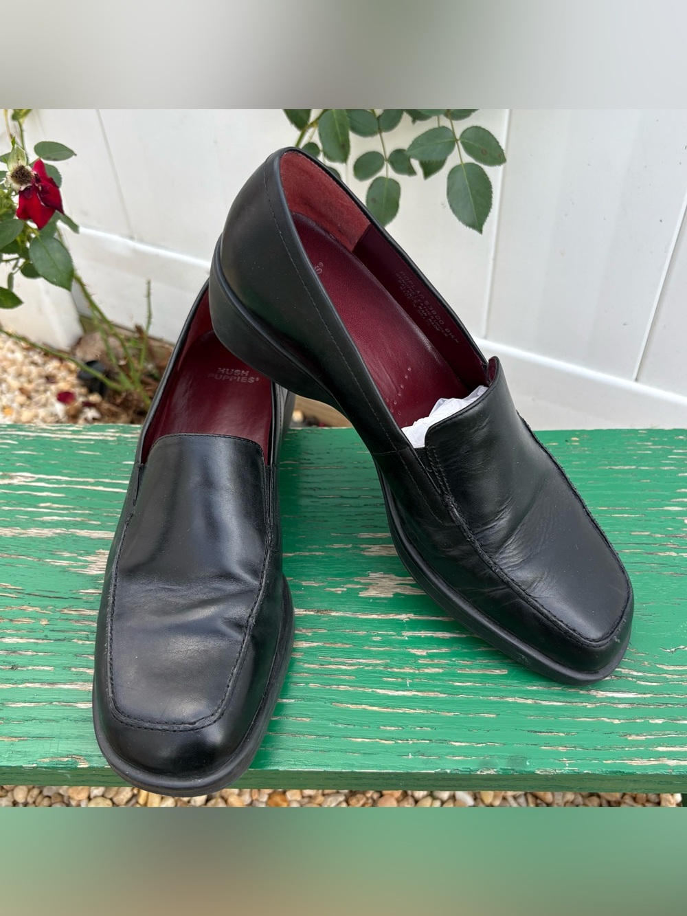 Vintage Hush Puppies Poplar Black Leather Loafers Slip On Shoes 9.5 M Brazil 90s